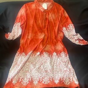 Orange Embroidered 3/4 Sleeve Tunic Top - 3X